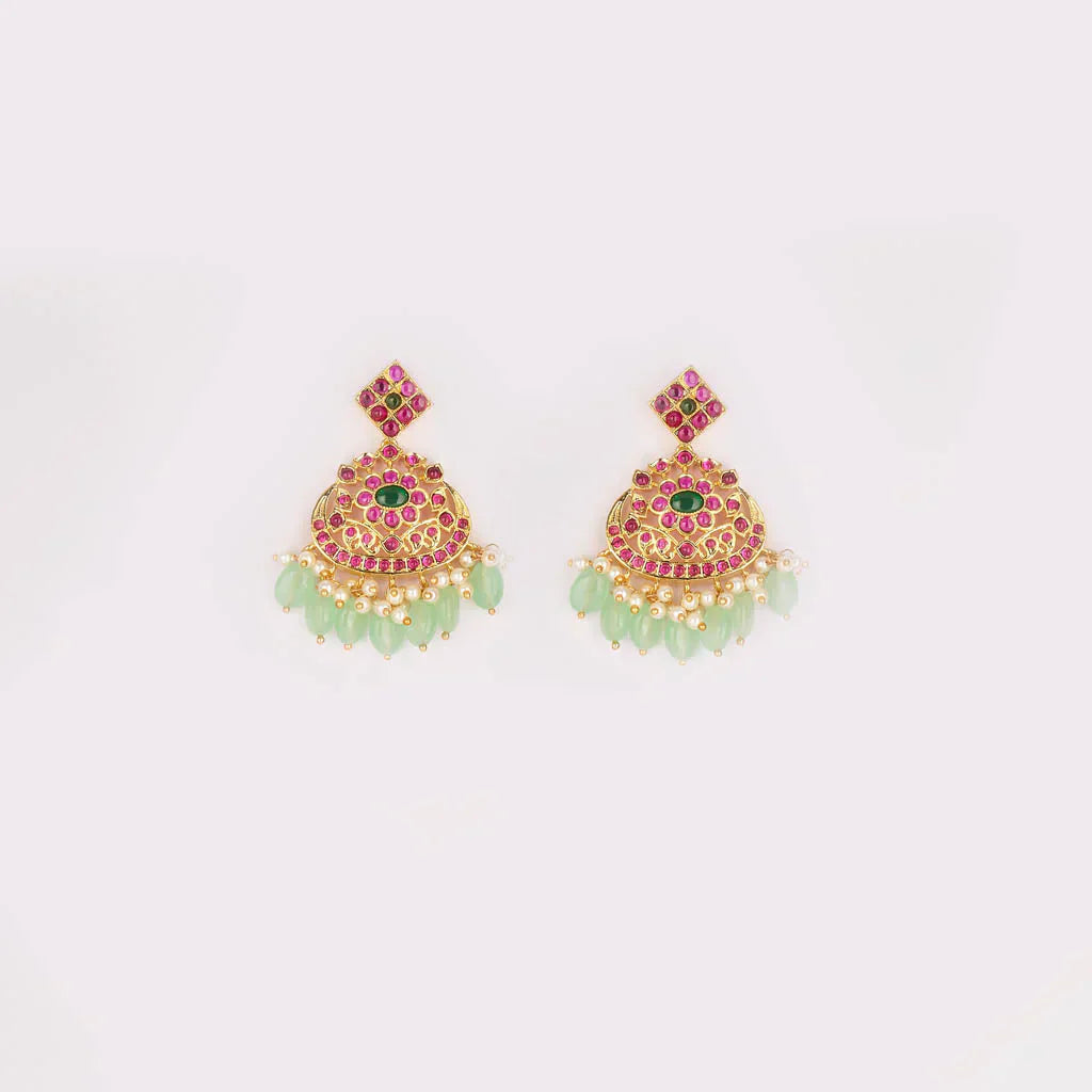 Ruby green matt gold B ring necklace