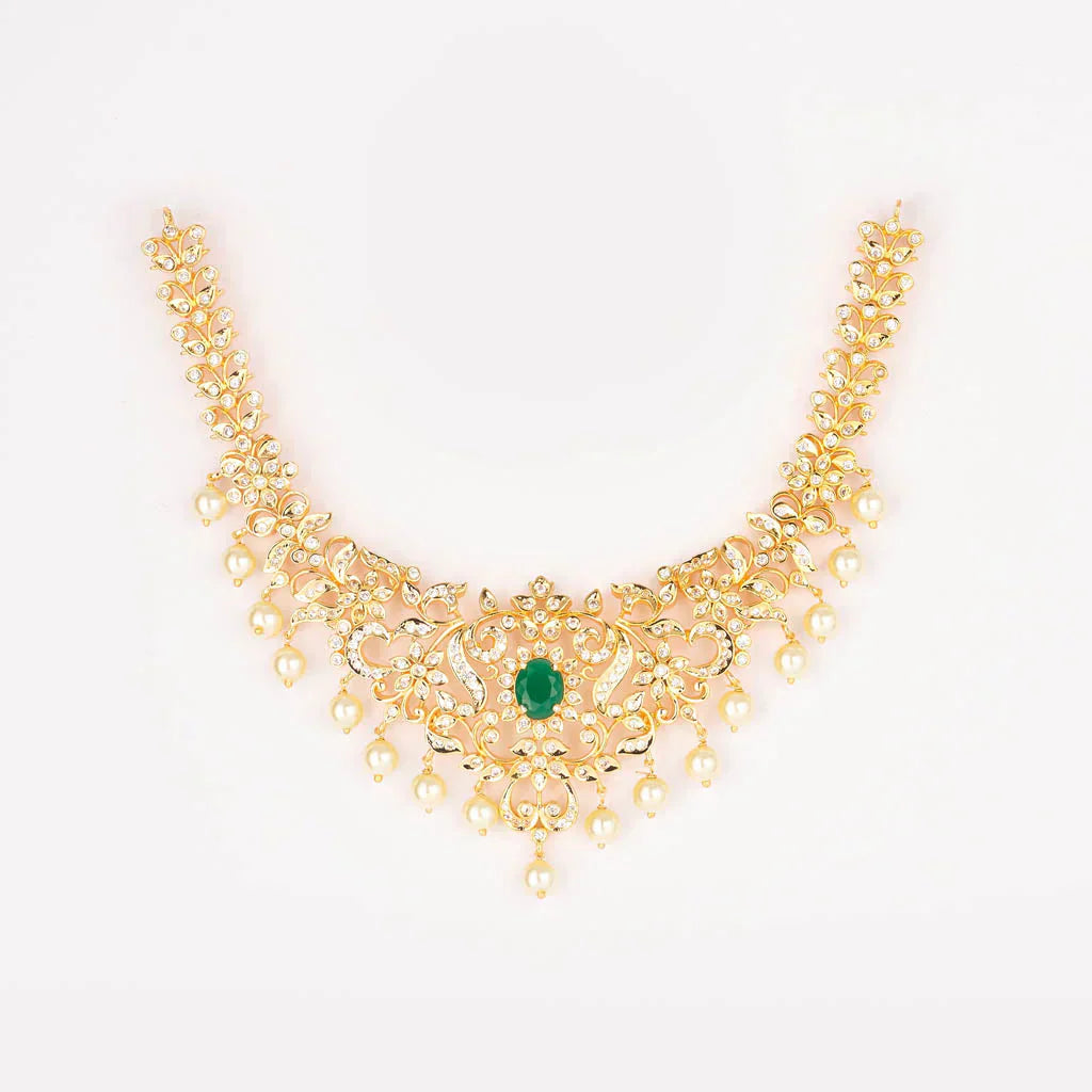 Gold A.D pearl flower necklace set