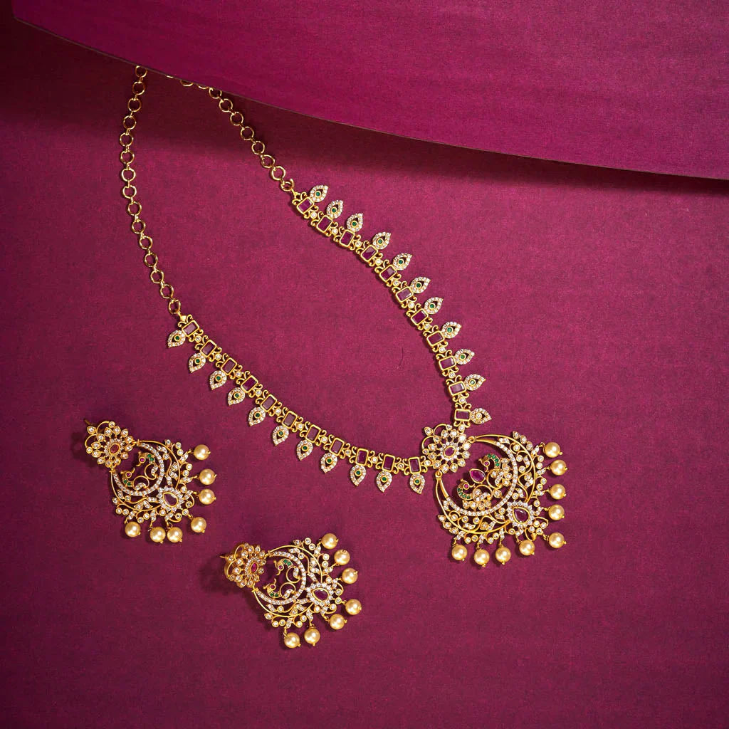 Matt gold ruby green Peacock designer necklace