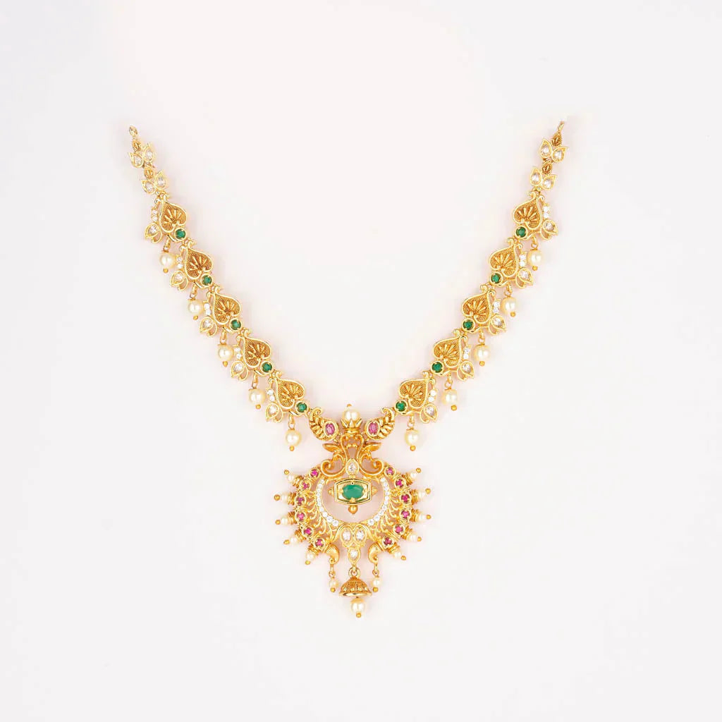 A.D gold classic pearl stone necklace set