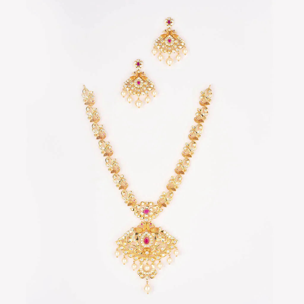 Ruby white geru stone necklace set