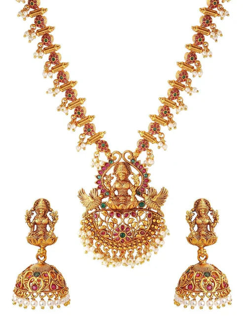 Faux Ruby Traditional Temple Necklace Set