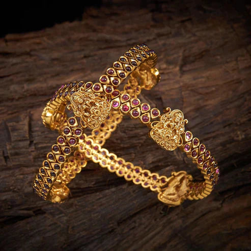 Gold-Plated Traditional Bangles with Ruby Stone