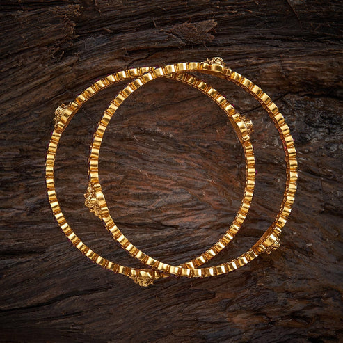 Gold-Plated Traditional Bangles with Ruby Stone