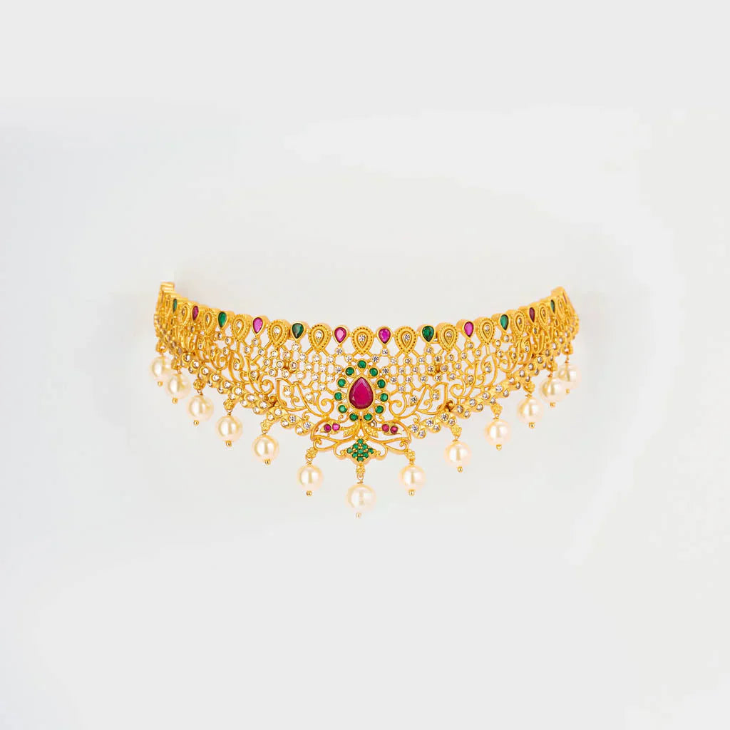 Classic Matt gold ruby green choker