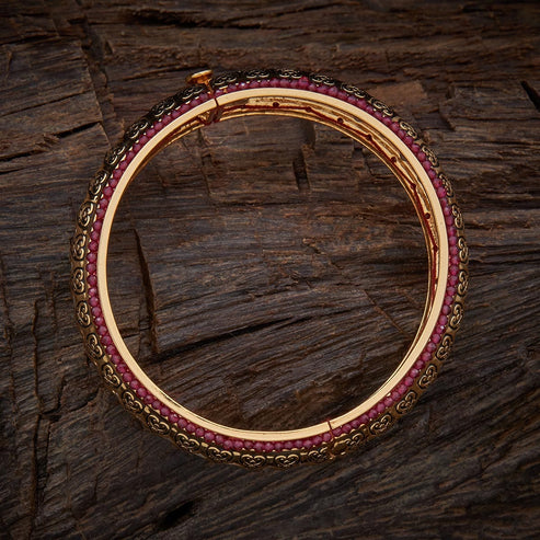Gold-Plated Traditional Bangle with Kundan Stones & Ruby Beads