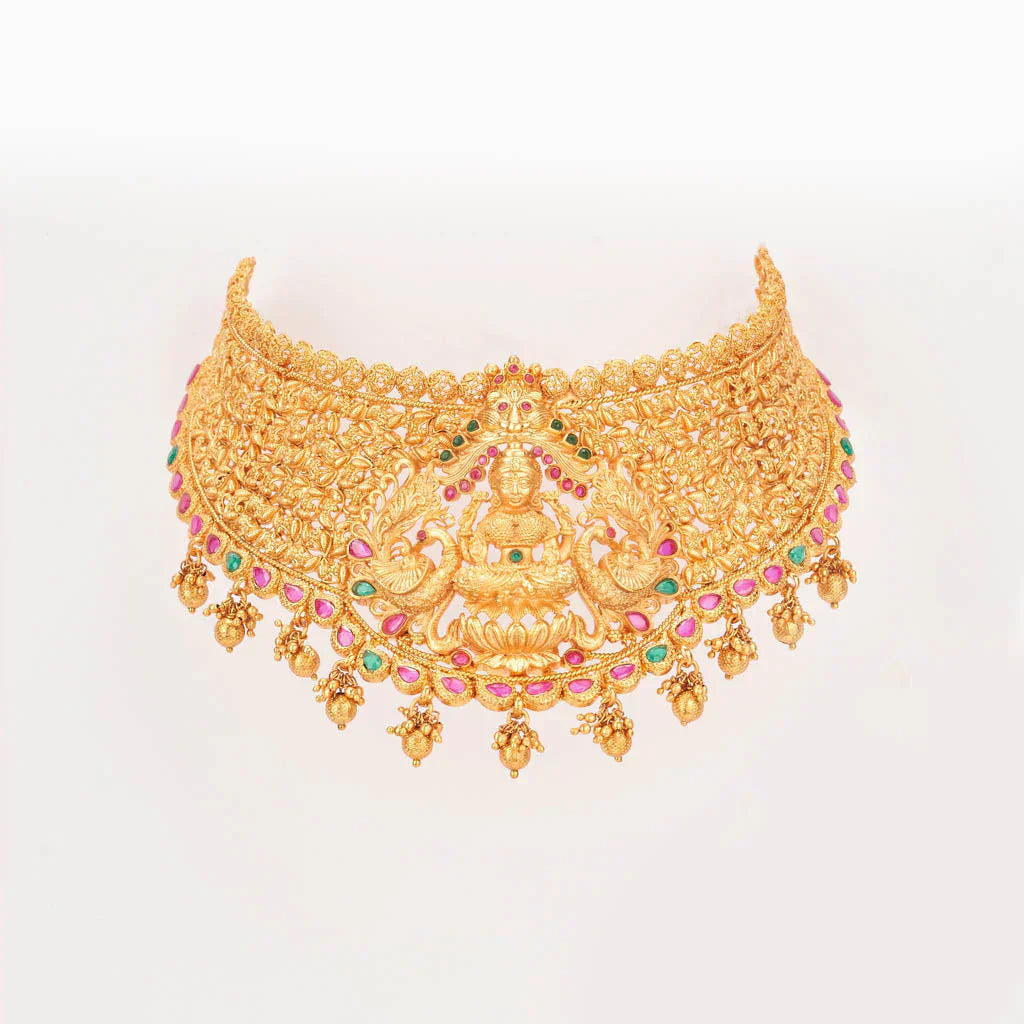 Temple matt gold ruby green choker