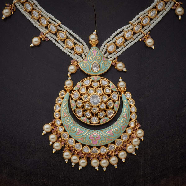 gold plated kundan stone necklace set