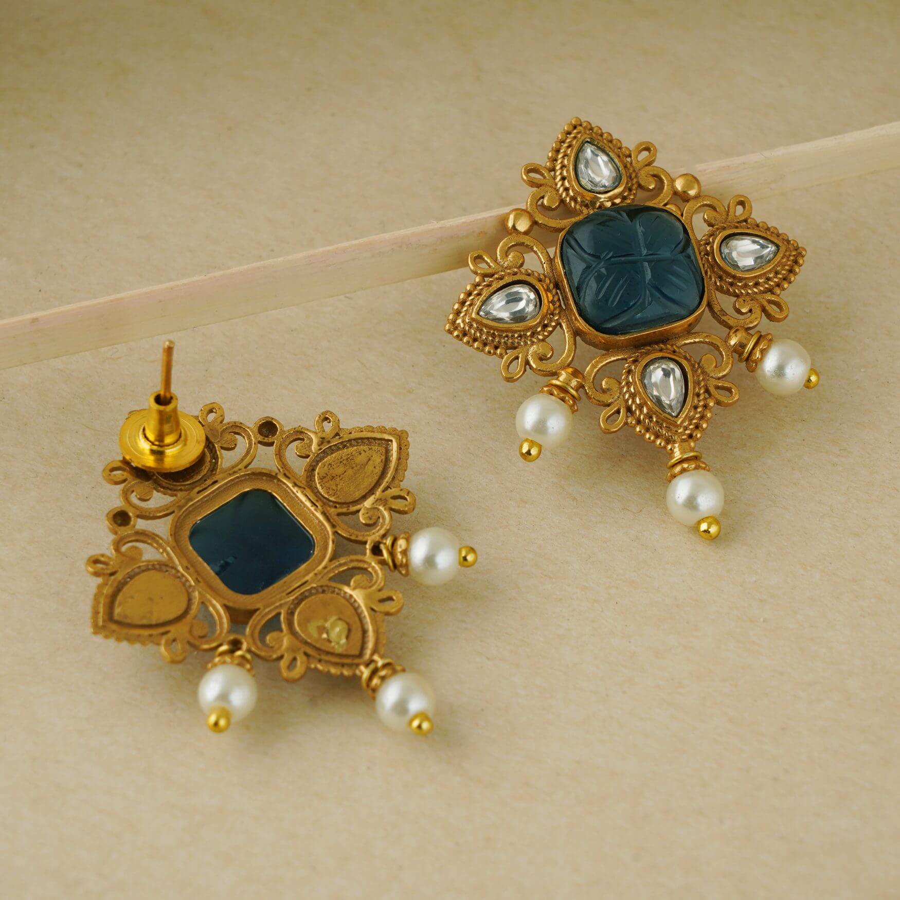 CUTE GOLD PLATED STONE PEARL DROP STUD
