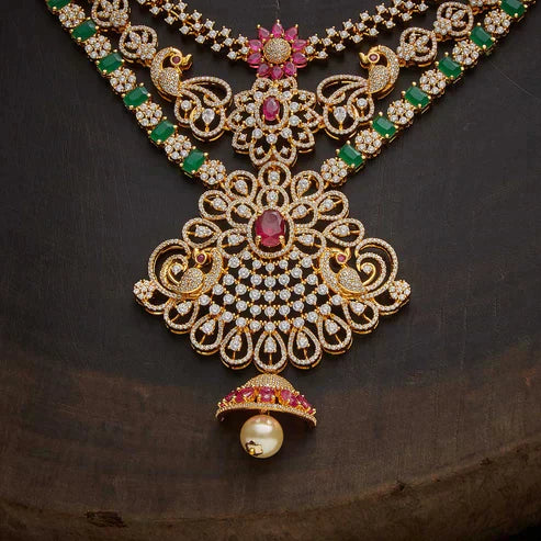 gold plated zircon stone necklace set