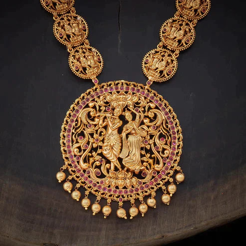 gold plated temple design necklace set