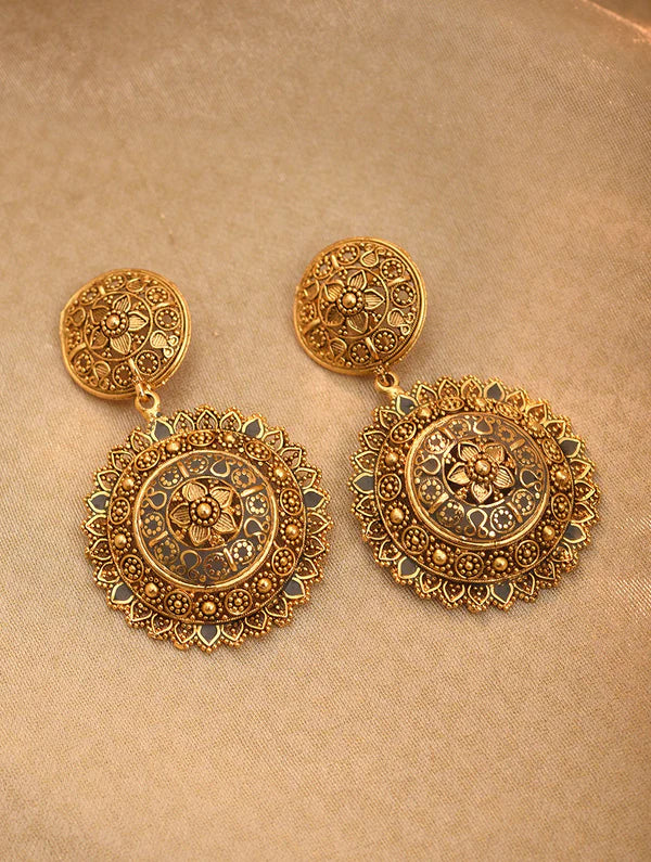 Grey Gold Tone Temple Necklace Set with Pearls