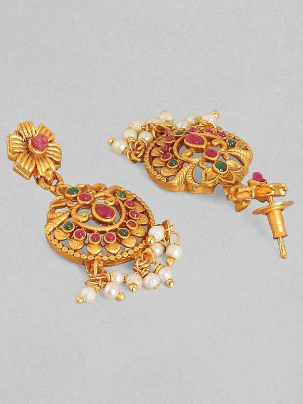 Ruby Stone with white pearls Necklace Set