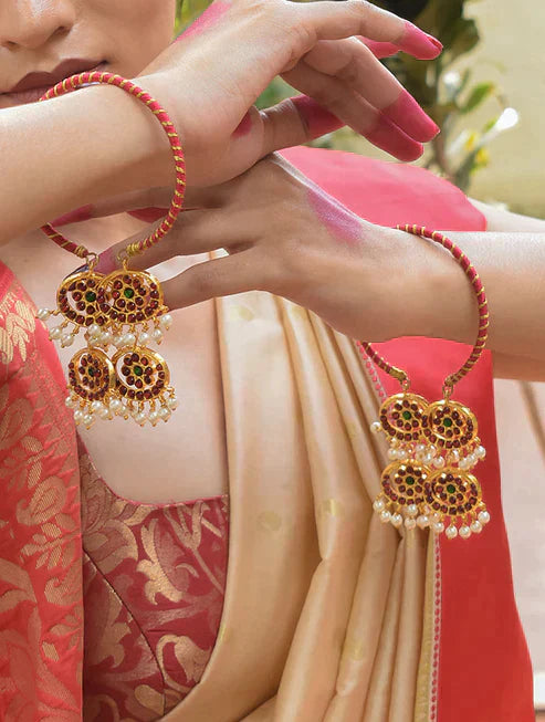 Red Green Gold Tone Temple Bangles