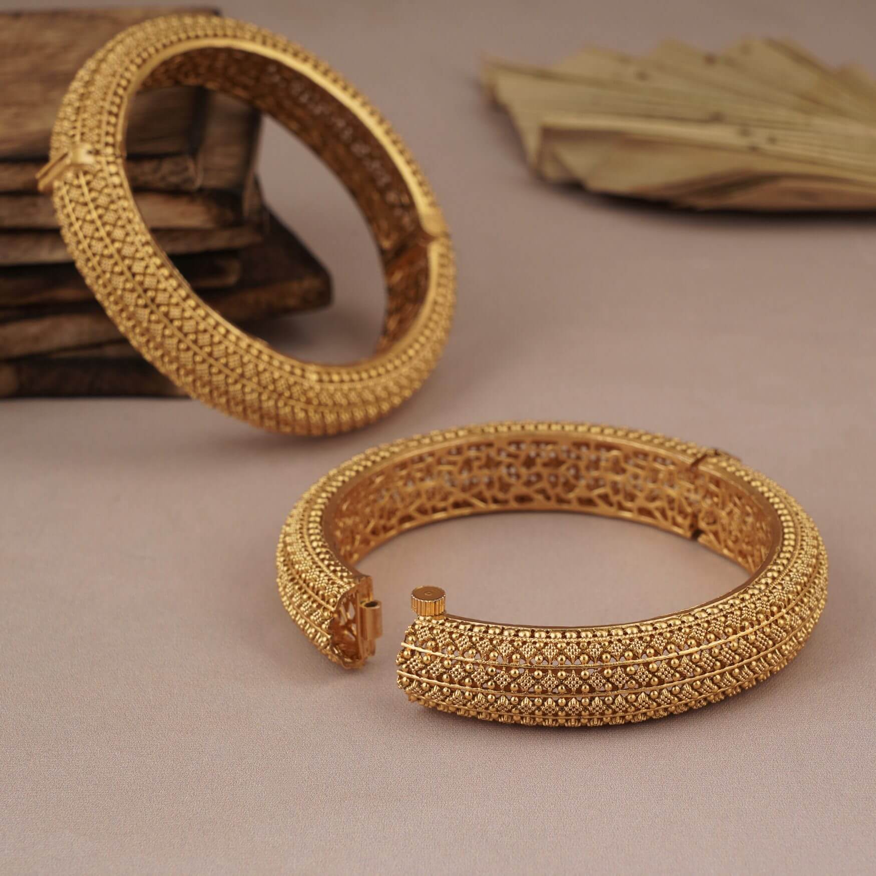 GOLD PLATED BROAD OPENABLE BANGLE SET