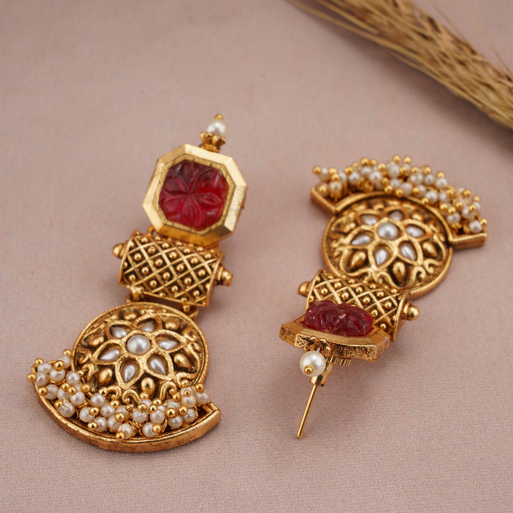 GOLD PLATED PEARL DROP STONE EARRING