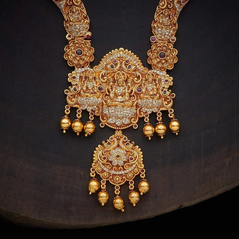 gold plated most beautiful temple design necklace set