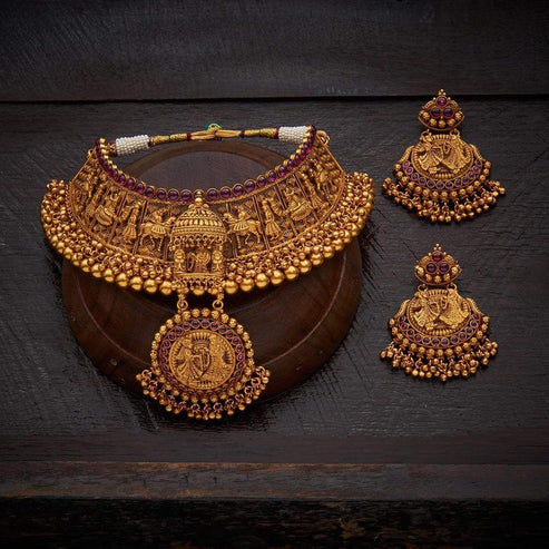 gold plated ruby with stone adjustable thread choker set