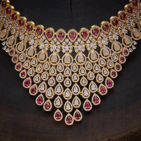 gold plated zircon stone adjustable chain choker set