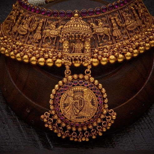gold plated ruby with stone adjustable thread choker set