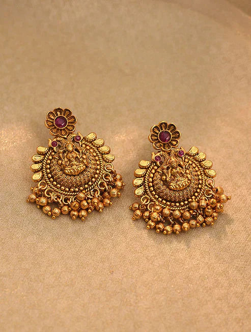 Red Gold Tone Temple Necklace Set with Pearls