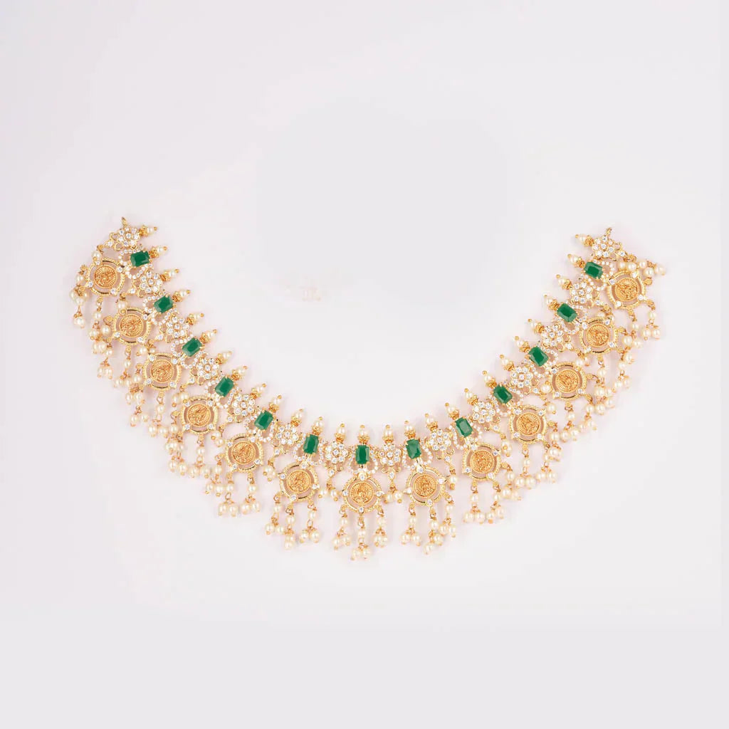 emeralds and pearl Lakshmi guttapusalu necklace