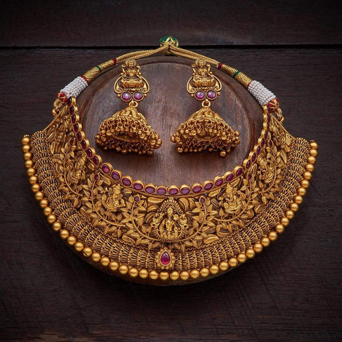 Gold-Plated Necklace Set with Goddess Lakshmi & Ganesha
