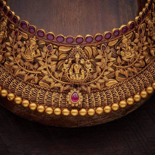 Gold-Plated Necklace Set with Goddess Lakshmi & Ganesha
