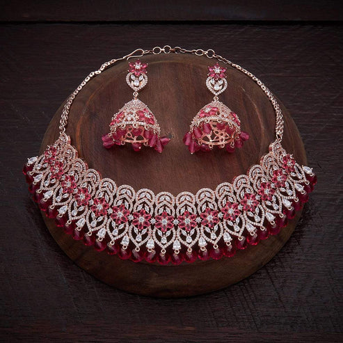 Rose Gold-Plated Necklace with Stone Adornments