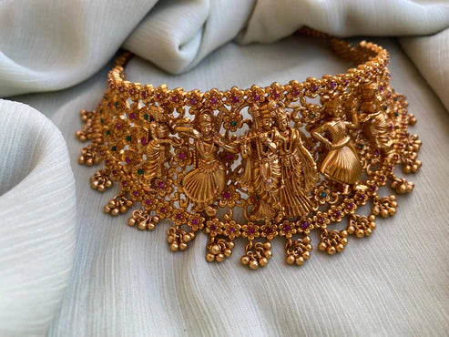 Heavy bridal Radha Krishna choker with earrings