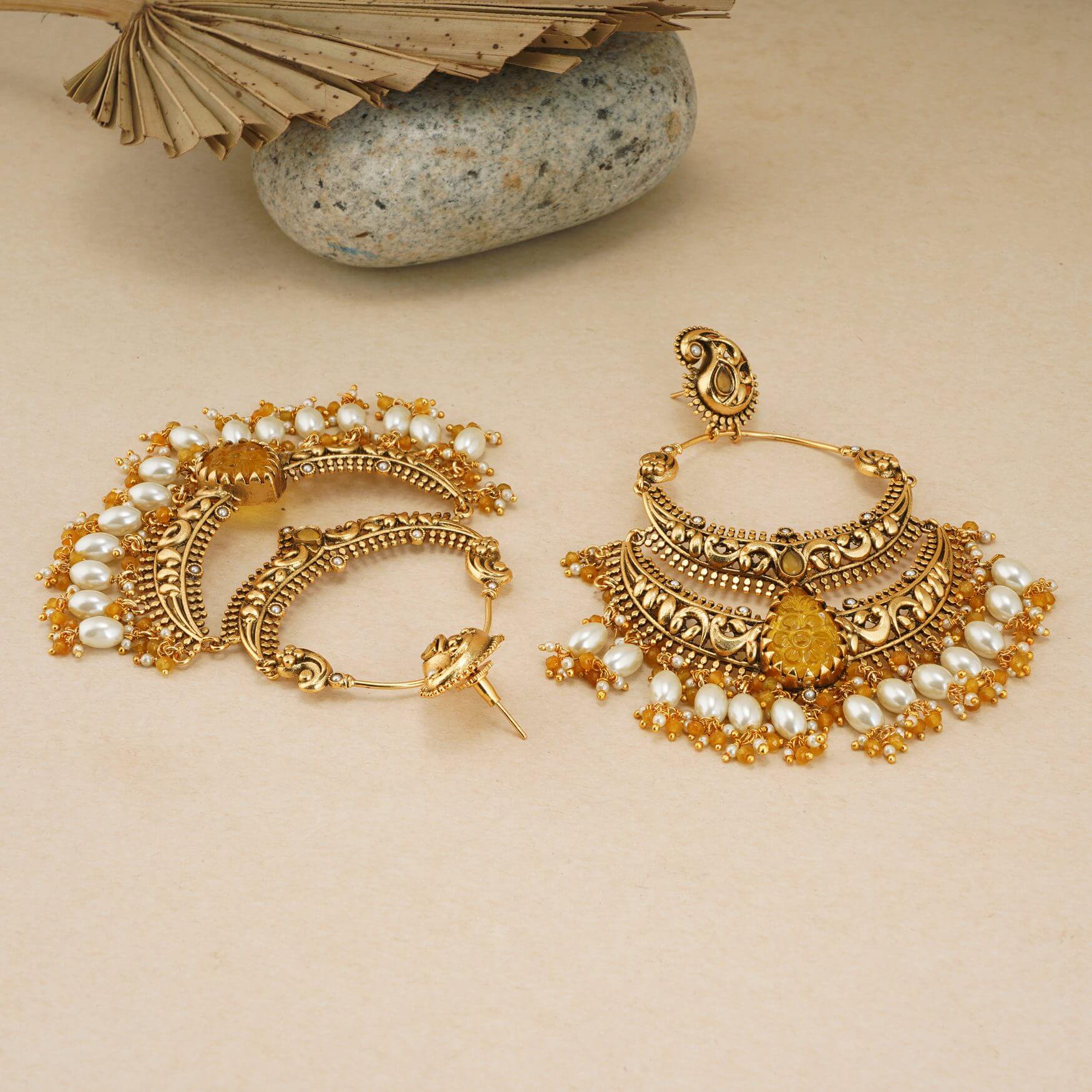 ROYAL GOLD PLATED LONG CHANDBALI EARRING