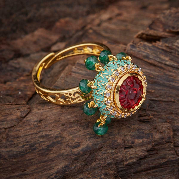 gold plated zircon stone adjustable ring