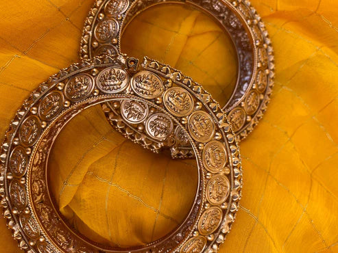 Gold Finish Lakshmi Coin Adjustable Bangles With Screw