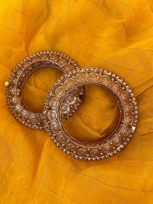 Gold Finish Lakshmi Coin Adjustable Bangles With Screw