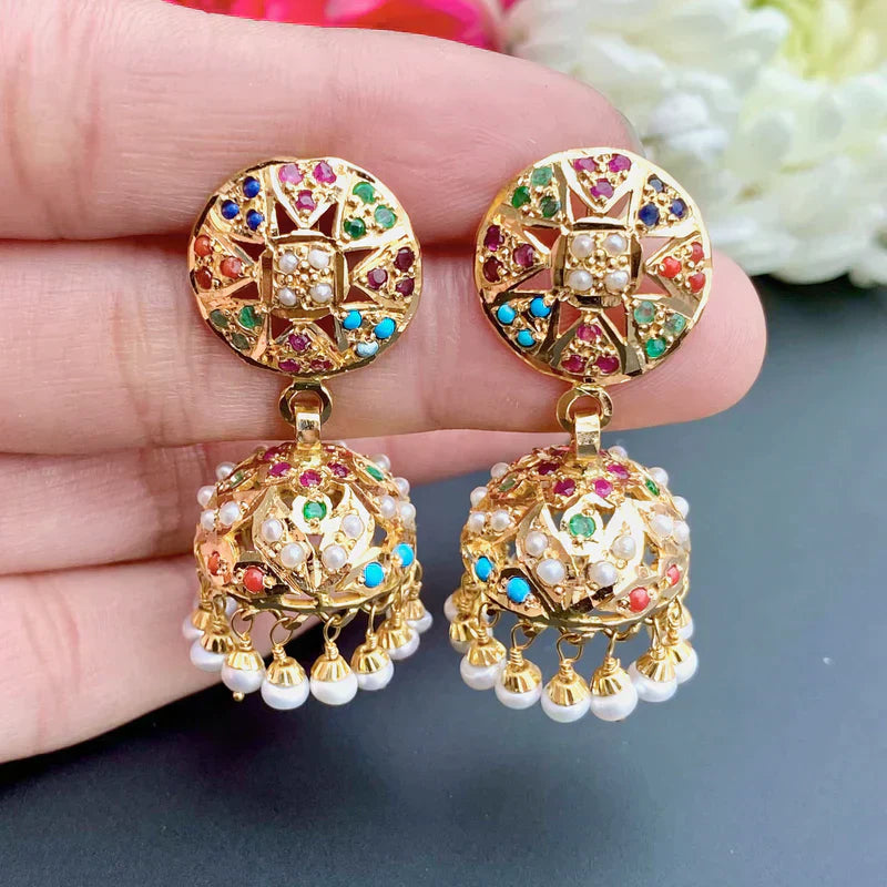 DELICATE NAVRATNA NECKLACE WITH JHUMKA EARRINGS