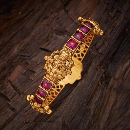 Pure Silver Temple Bangle with Goddess Lakshmi Design
