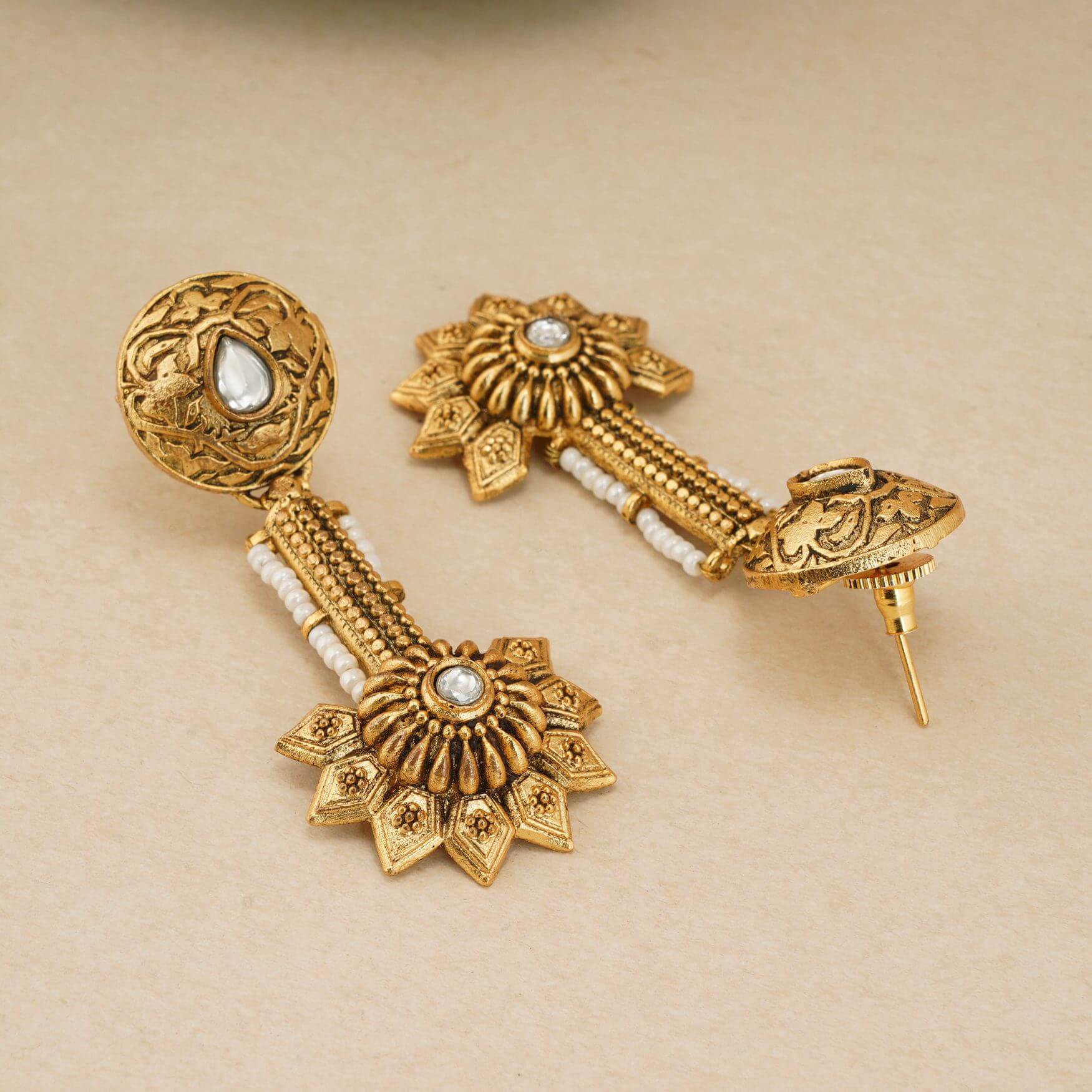 ANTIQUE GOLD LONG EARRING SET