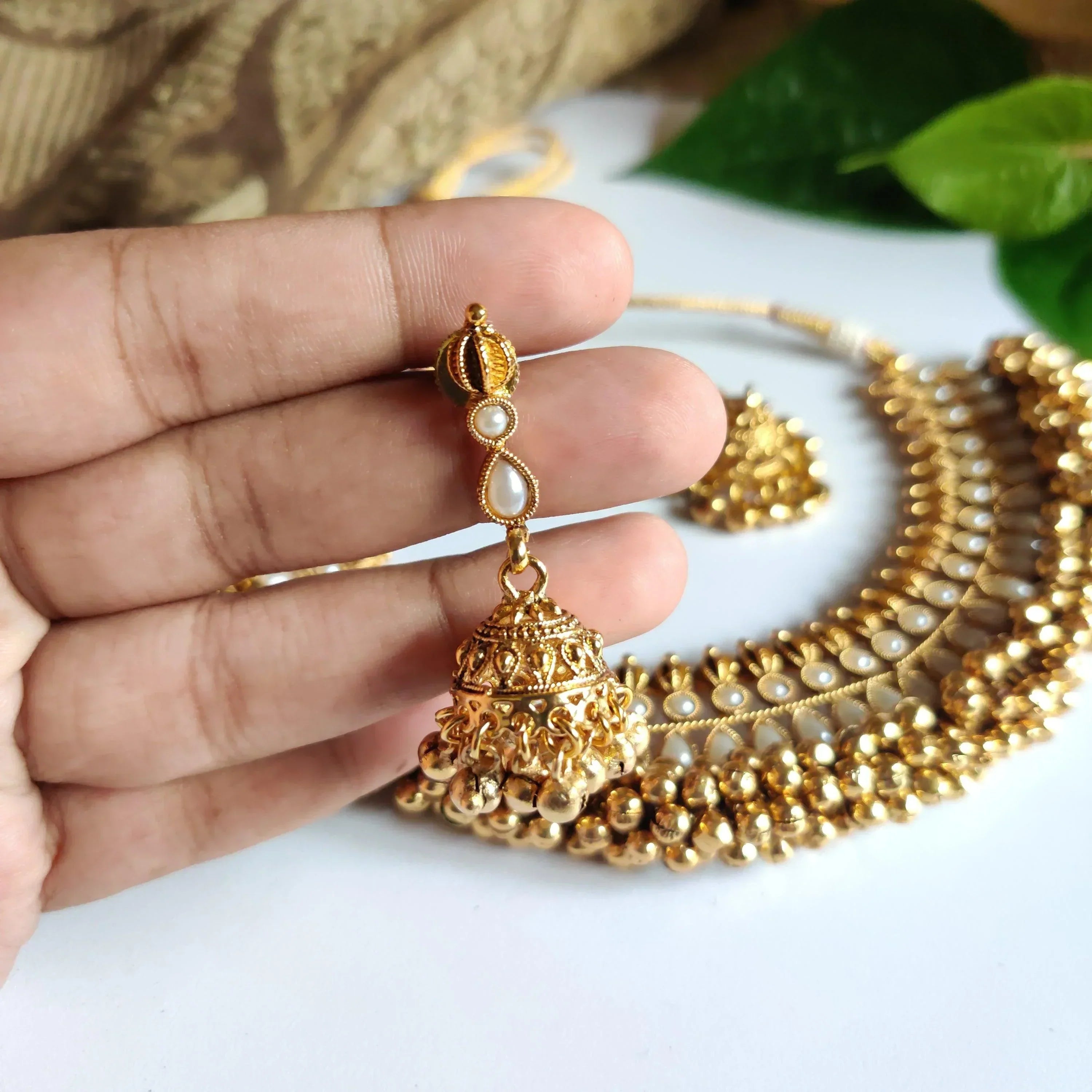 Antique Gold Ghungroo Necklace Set