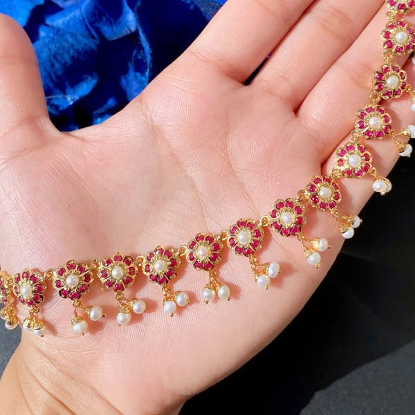 DELICATE RUBY NECKLACE SET WITH CHANDBALI EARRINGS