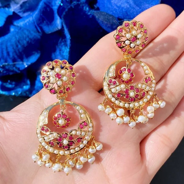 DELICATE RUBY NECKLACE SET WITH CHANDBALI EARRINGS
