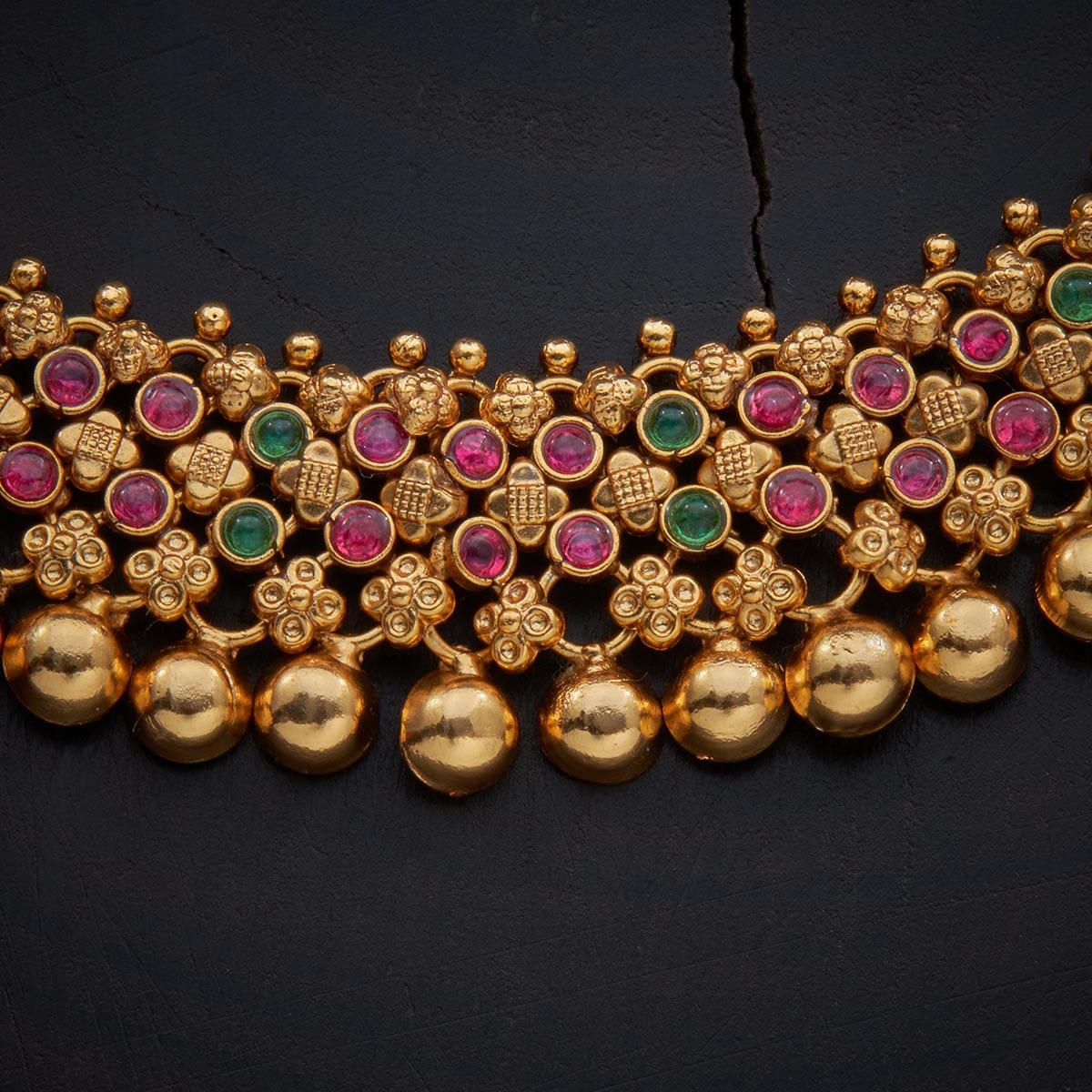 Gold-Plated Necklace With Ruby & Green Stone