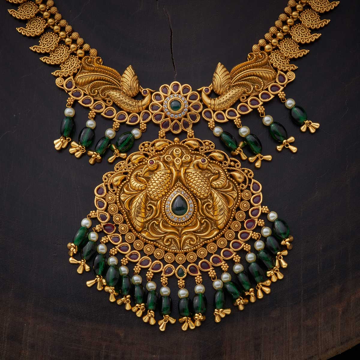 Synthetic Stones & Beads Necklace With Adjustable Thread
