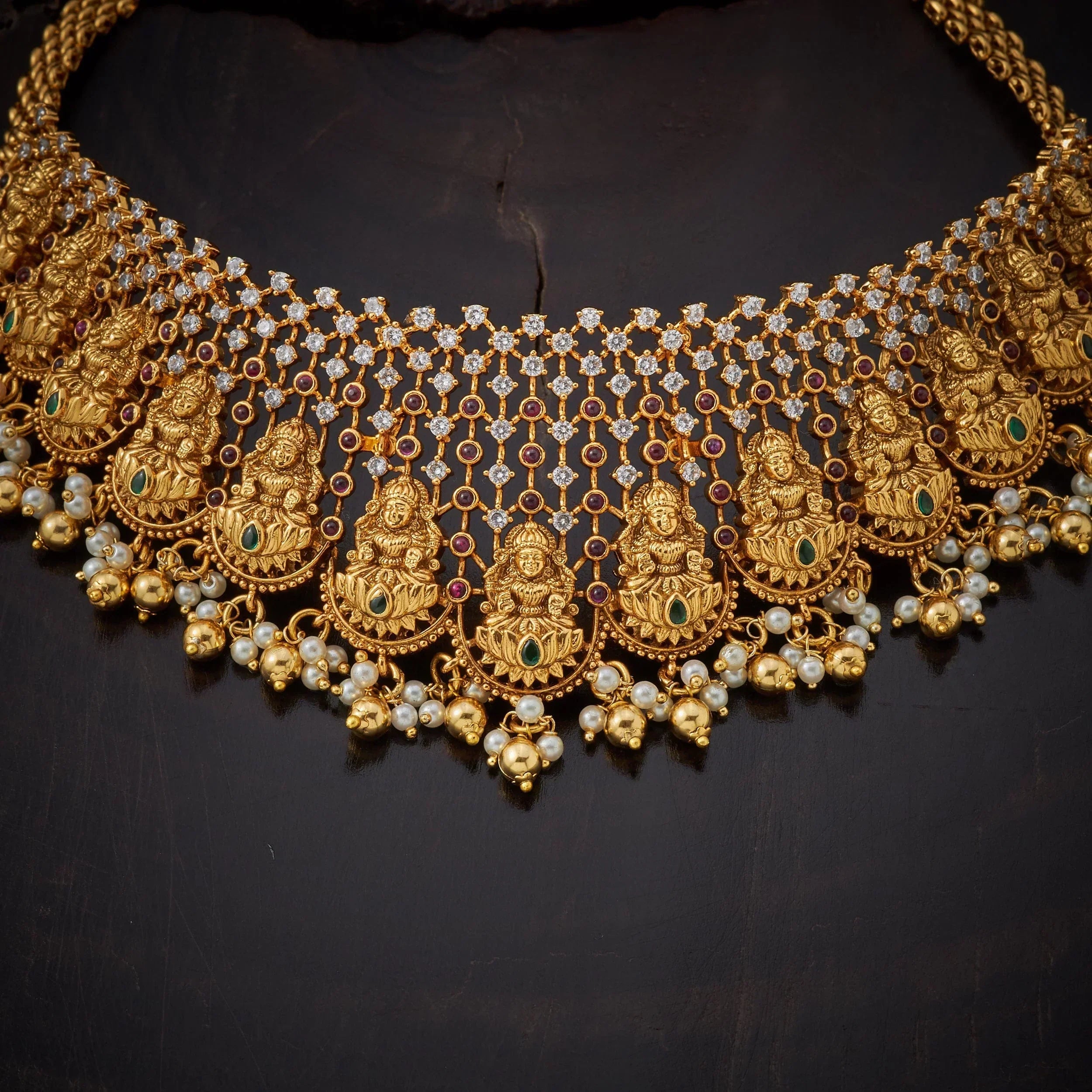 Antique Necklace Green Choker Necklace With Stones & Beads