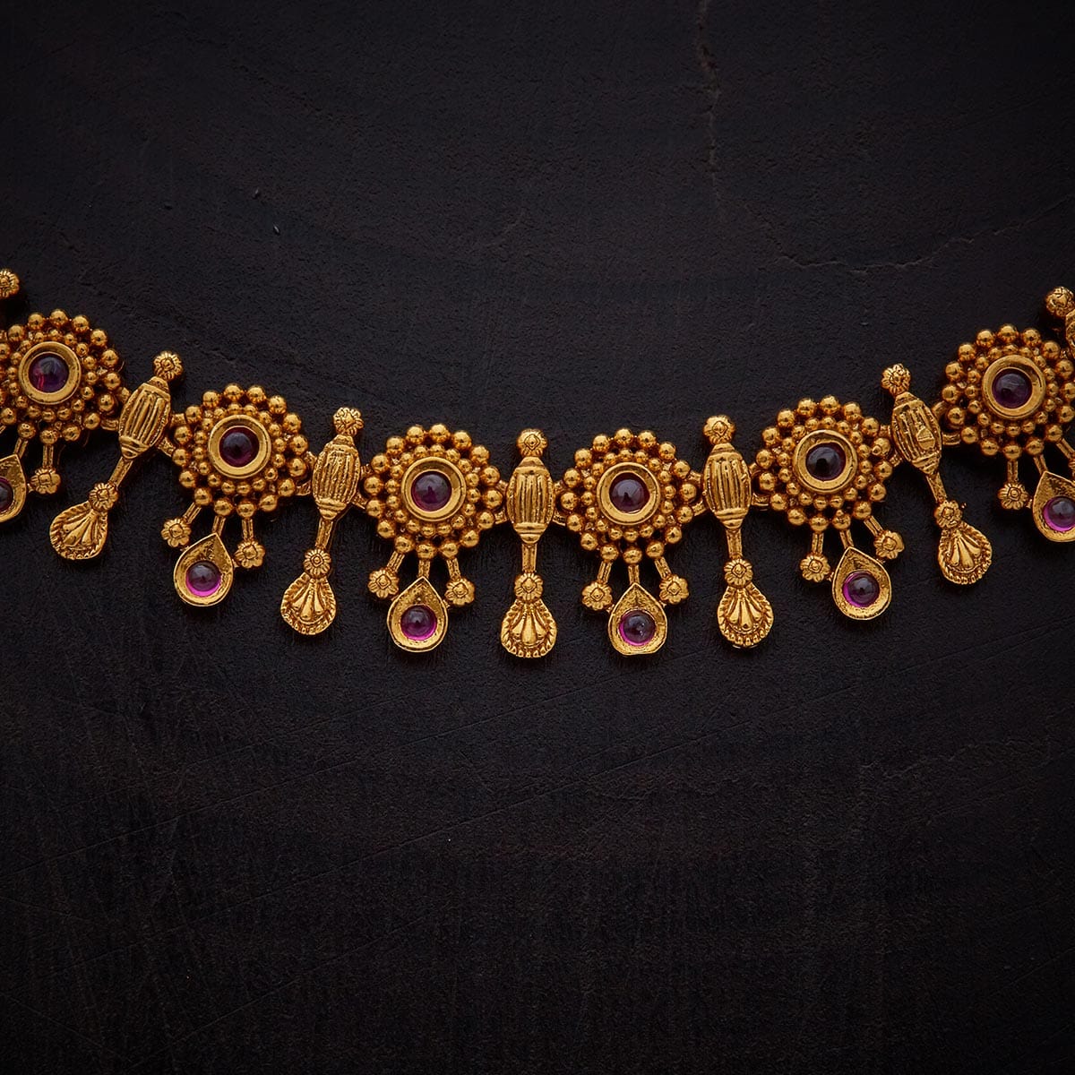Gold-Plated Necklace Set With Ruby & Green Stones