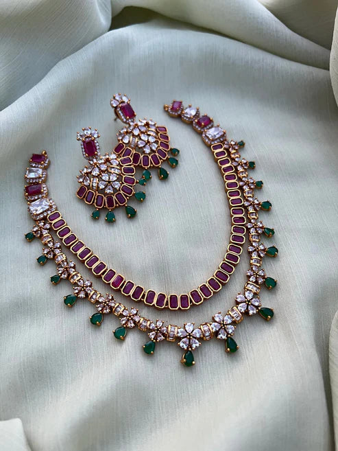 Two layered Short Haram with Earrings